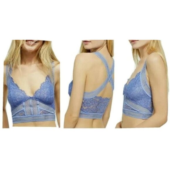 Free People Blue Sitting Pretty Lace Brami Bralette Medium Bra - Picture 6 of 10